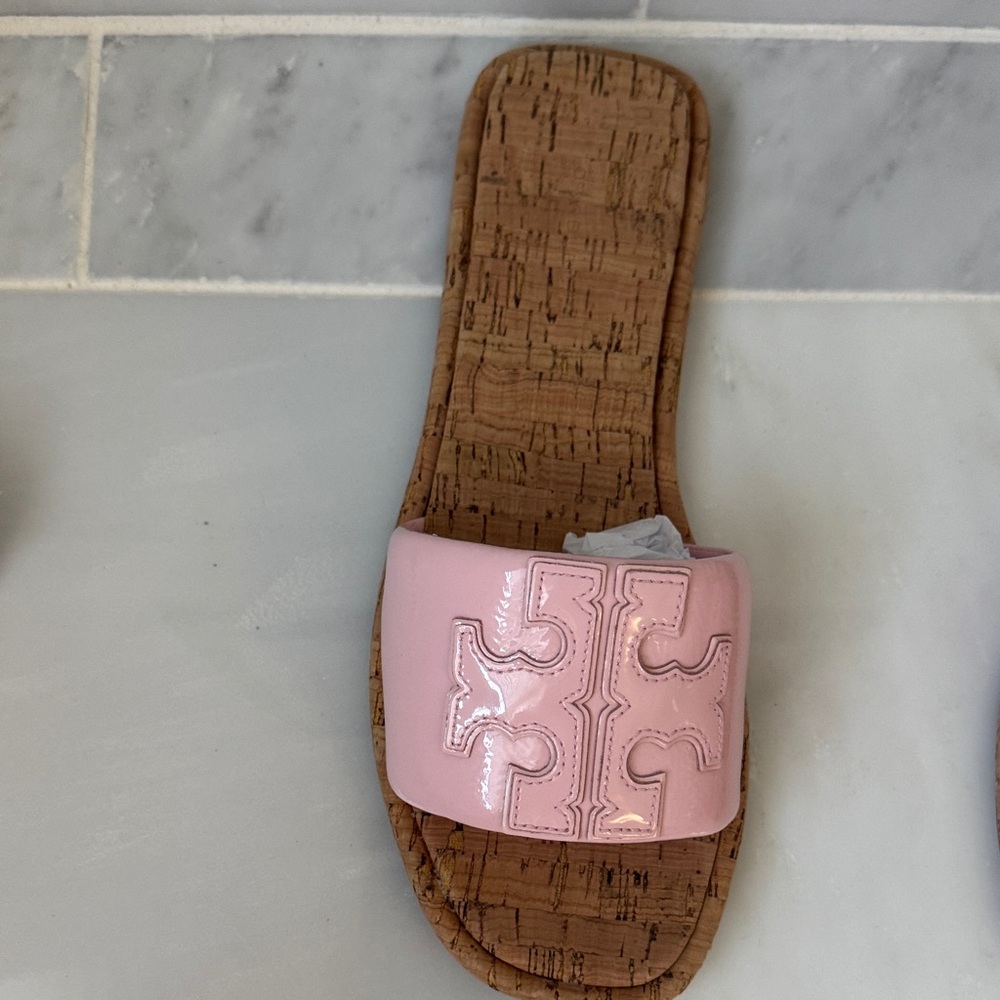 Tory Burch Pink Cork Slide Sandals with Logo - Picture 4 of 5